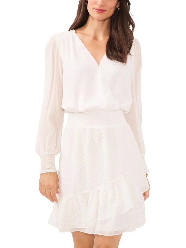 Boho Chic Fashion Womens Mini Surplice Neckline Fit & Flare Dress