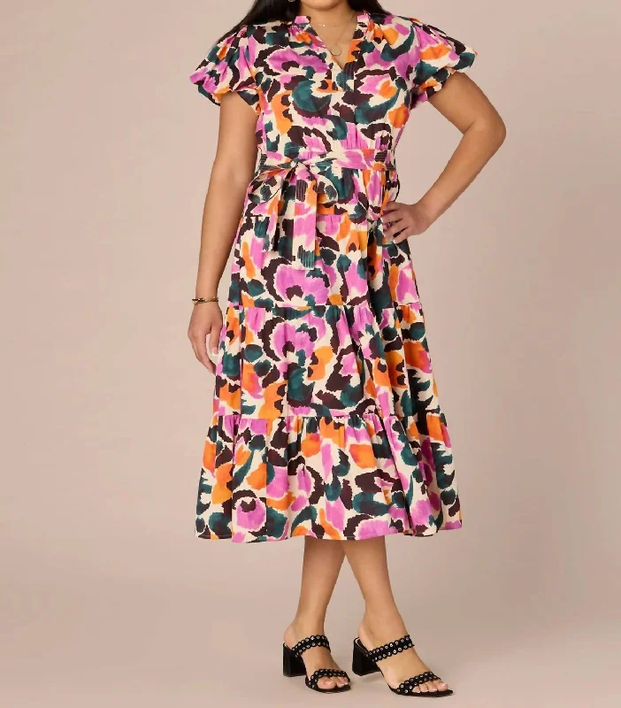Women's Trendy Casual Outfit Placket Printed Woven Dress In Multi Color