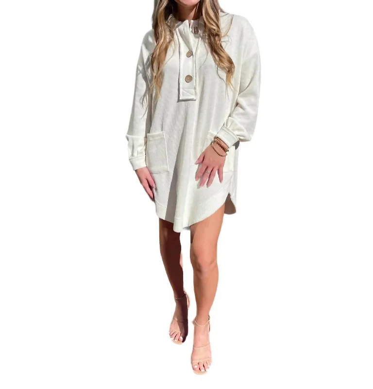 Street Style Fashion Collared U-Hem Sweater Dress In Ivory