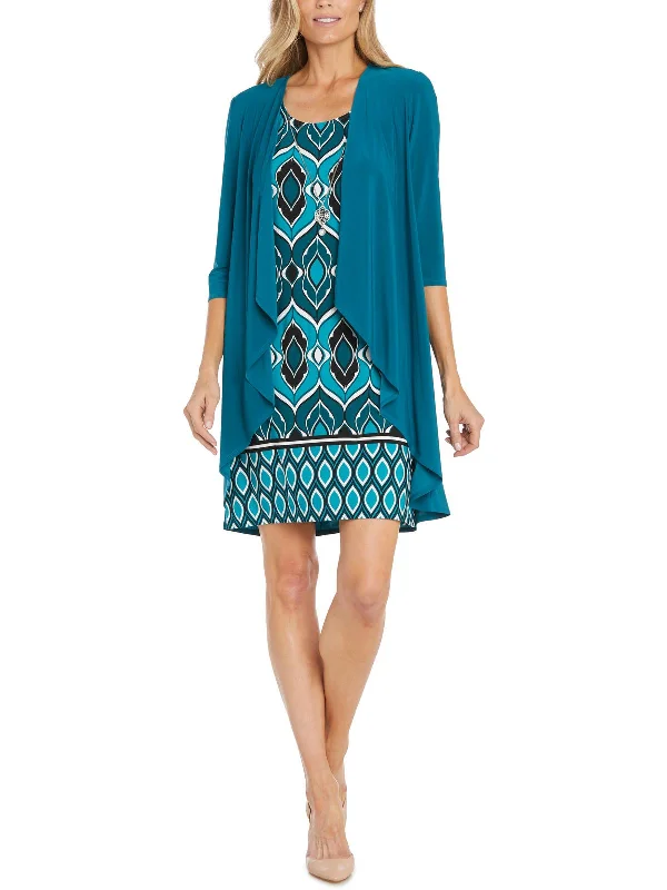 Vintage Fashion Womens Printed Knee-Length Two Piece Dress