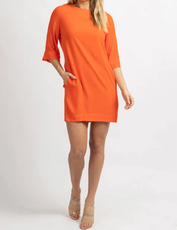 Trendy Women's Fashion Pocket Tunic Dress In Orange