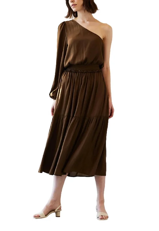 Women's Clothes For The Office Starla One Shoulder Dress In Tapenade