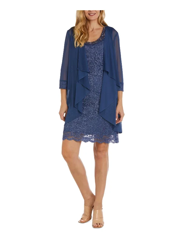 Women's Evening Wear Petites Womens Lace Glitter Two Piece Dress