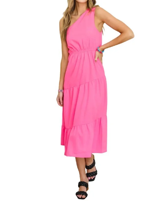 Modern Women's Fashion with Vintage Touches Life Of Color Tiered Dress In Pink
