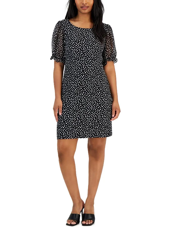 Women's Vintage Clothes Petites Womens Sheer Sleeve Jersey Sheath Dress