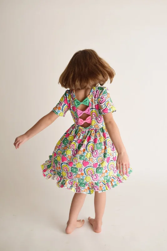 Women Fashion LUCKY CHARMS BACK BOW TWIRL DRESS