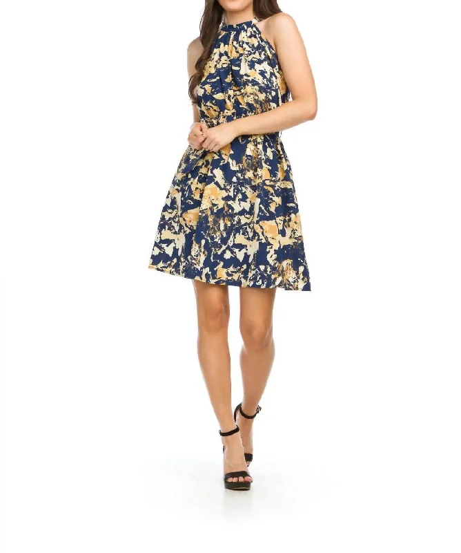 Women's Clothing For Special Occasions Carissa Abstract Print Halter Dress In Blue