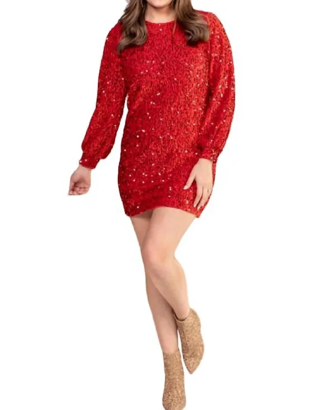 Women's Charming Outfit For Events Old Flame Sequin Dress In Red