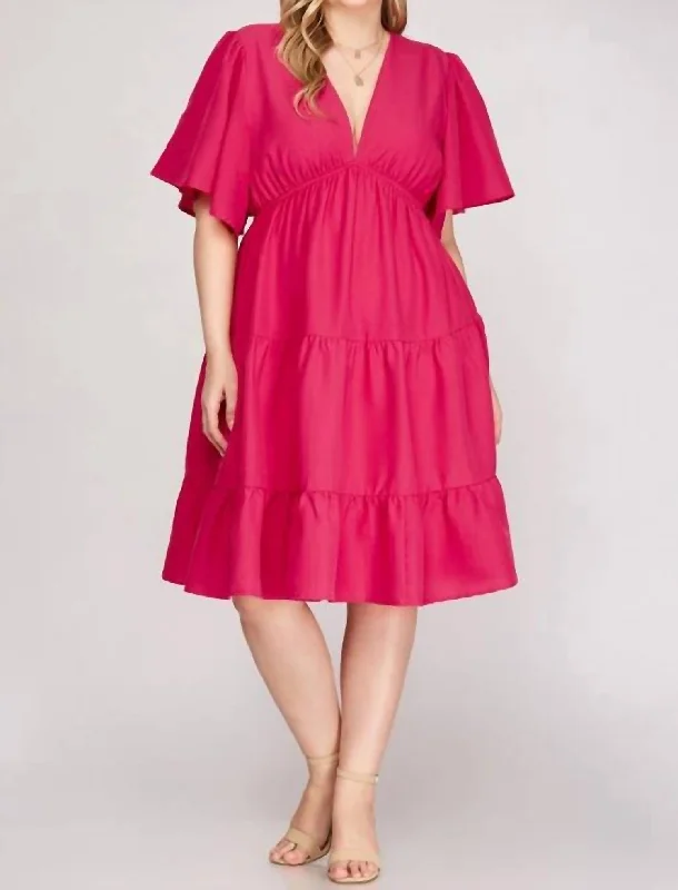 Effortless Chic for Women Fuchsia Plunge Dress