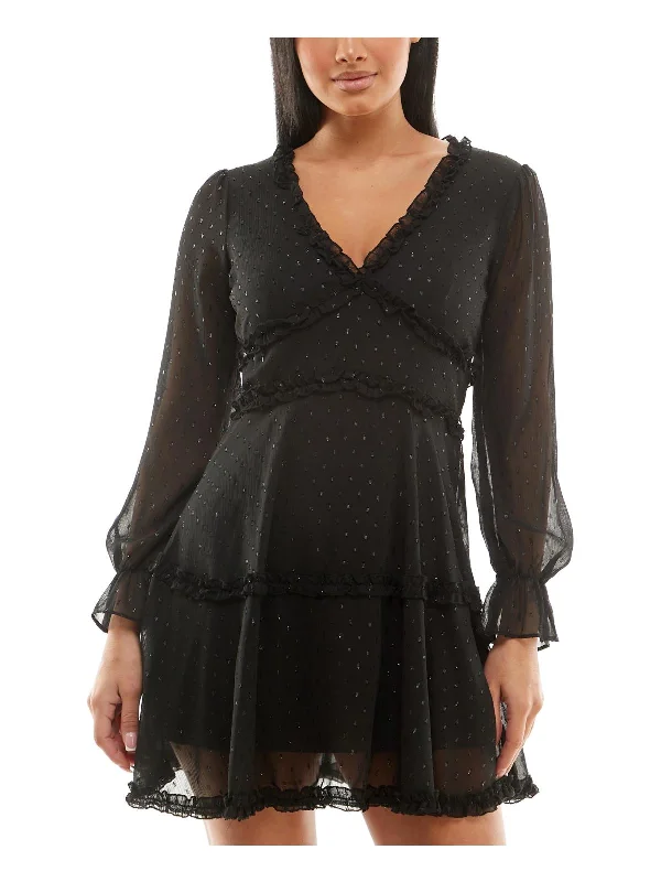 Women's Comfortable Clothes For Weekends Juniors Womens Mini Ruffled Fit & Flare Dress
