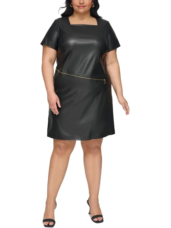 Women's Evening Wear Outfit Plus Womens Faux Leather Sheath Dress