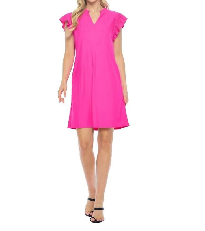 Plus Size Women's Fashion Tracy Ruffle Cap Sleeve Dress In Pink