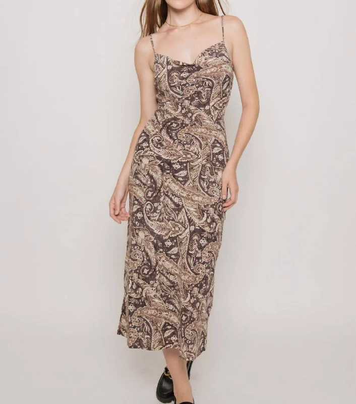 Minimalist Women's Fashion Clothing Cowl Neck Slip Dress In Paisley