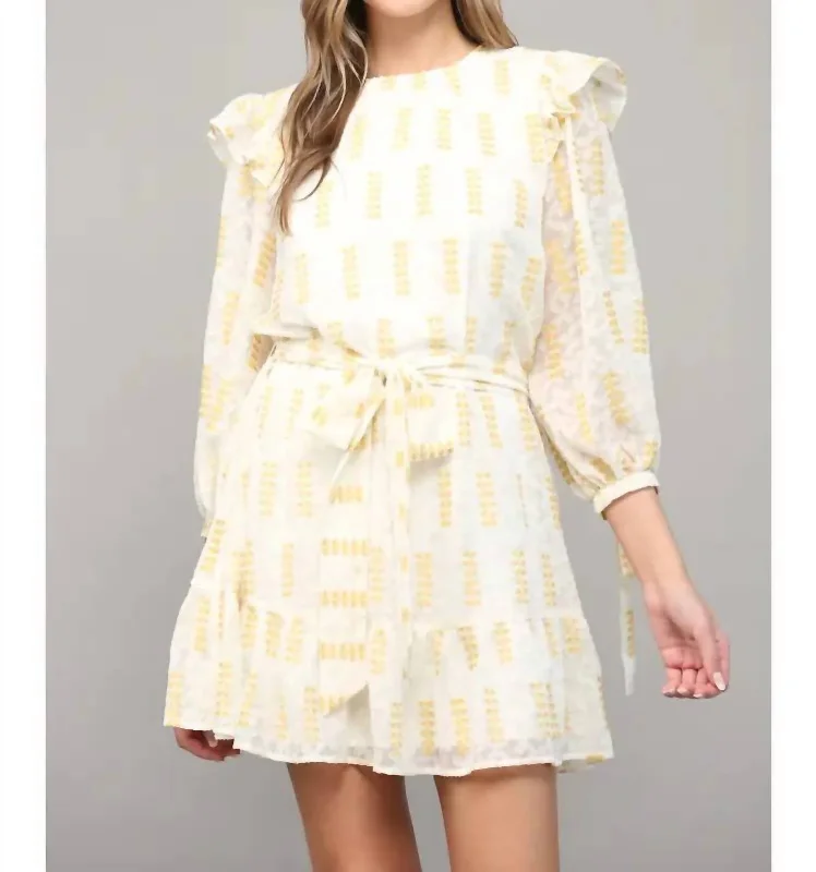 Women's Fashion Clothing Ruffle Dress In Ivory/yellow