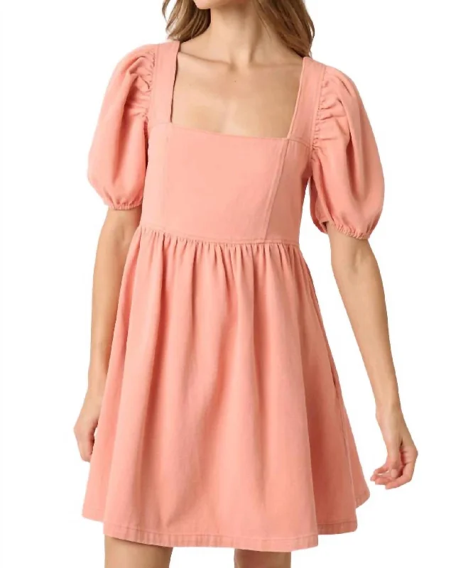 Casual Clothes For Women Denim Babydoll Dress In Coral