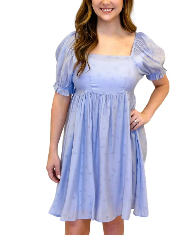 Affordable Women's Clothing Romantic Rose Pattern Dress In Blue