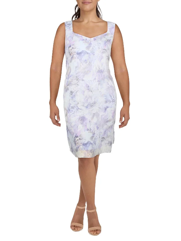 High-End Women's Apparel Womens Chiffon Metallic Sheath Dress