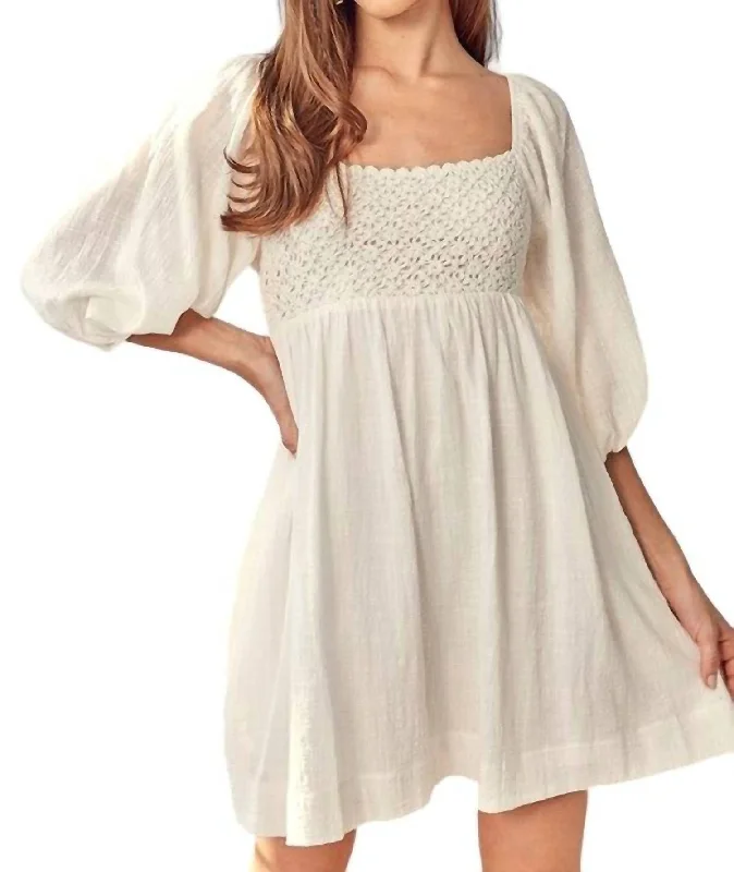 Online Boutiques Clothing Addison Crochet Babydoll Dress In White