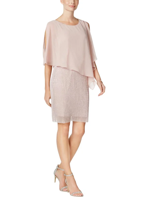 Women's Clothes And Garments Womens Metallic Shimmer Capelet Dress