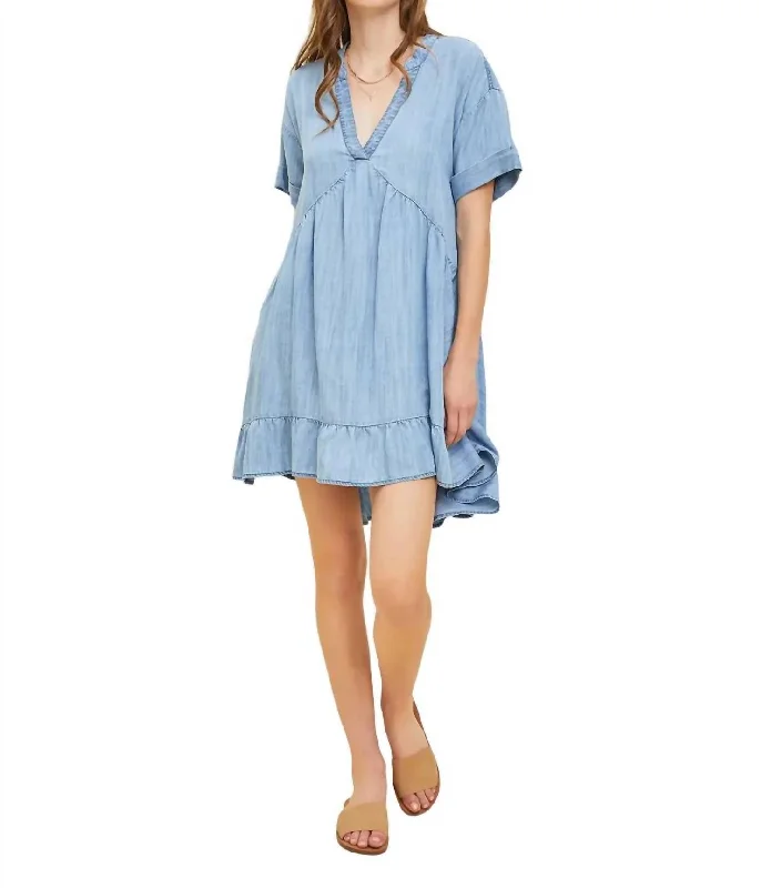 Sophisticated Fashion Washed Chambray Flare Dress In Light Denim