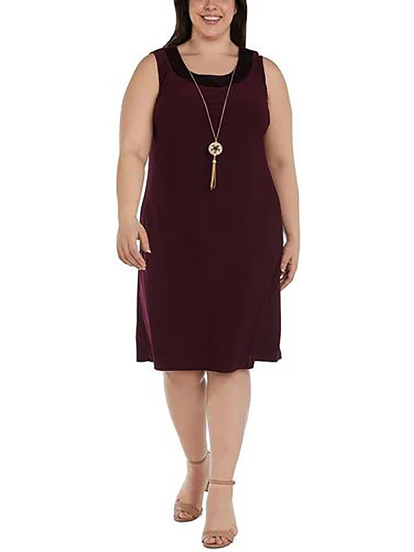 Women's Outerwear for All Weather Conditions Plus Womens Contrast Trim Polyester Sheath Dress