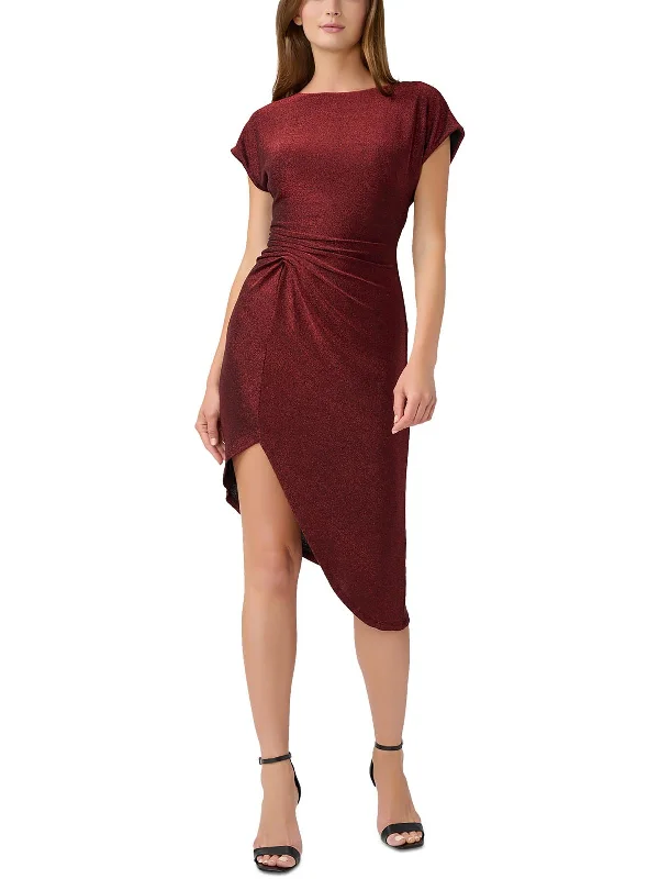Chic Outfits Womens Metallic Front Gather Sheath Dress