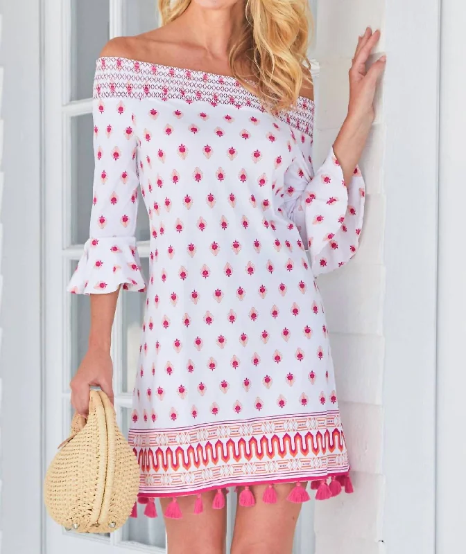 Online Boutiques Tulum Smocked Dress In Pink