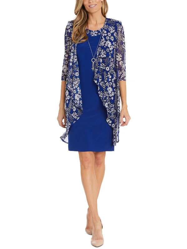 Women's Seasonal Garments Petites Womens Mesh Jersey Two Piece Dress