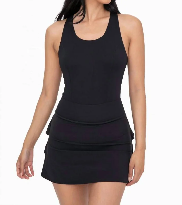 Early Bird Offer Ruffle Back Active Tank Dress In Black