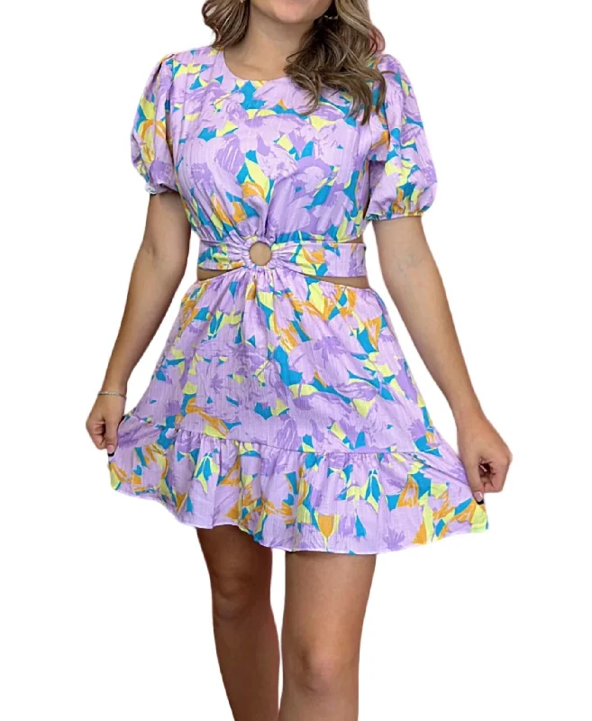 Women's Stylish Casual Garments Seaside Dinner Printed Dress In Lavender