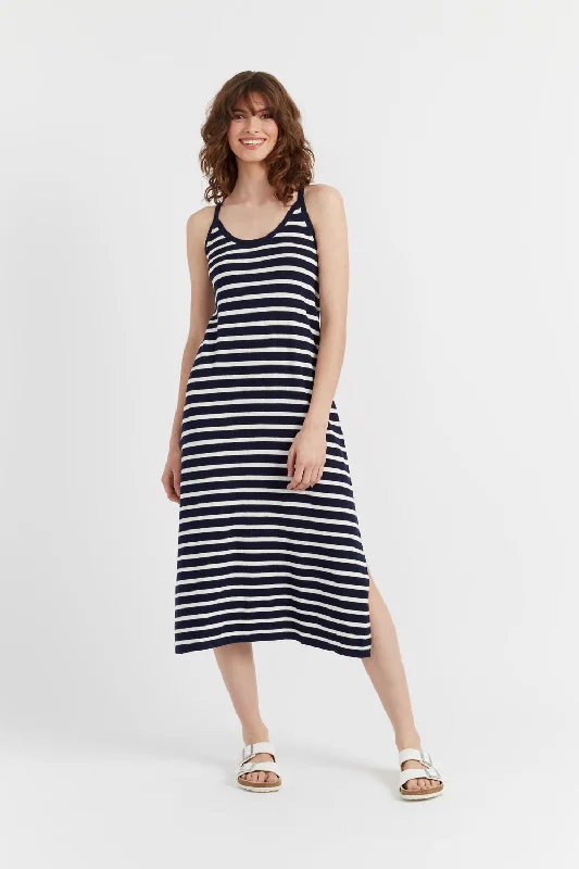 Women Wear Online Navy Cotton-Linen Summer Dress