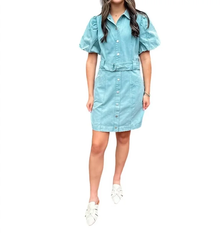 Fashion Essentials Washed Denim Dress In Mint