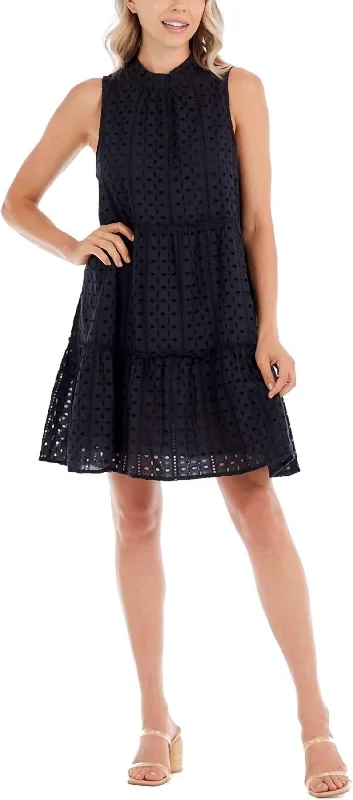 Preppy Style Biles Eyelet Dress In Black