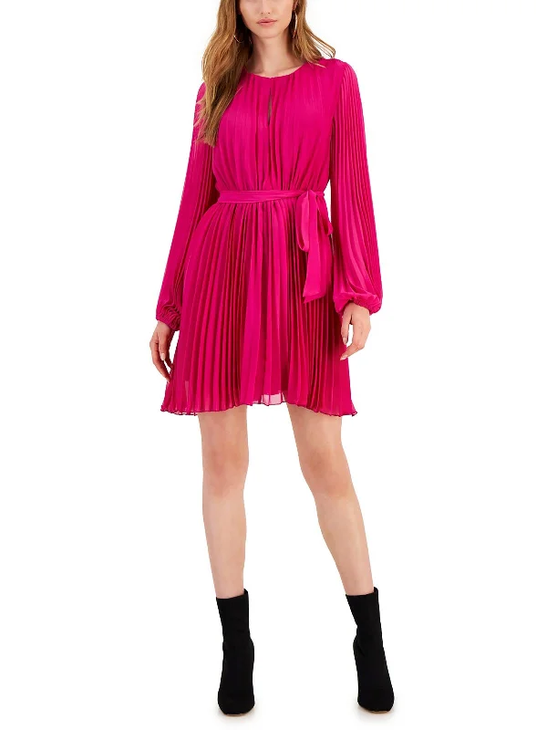 Limited Time Offer Womens Pleated Chiffon Fit & Flare Dress
