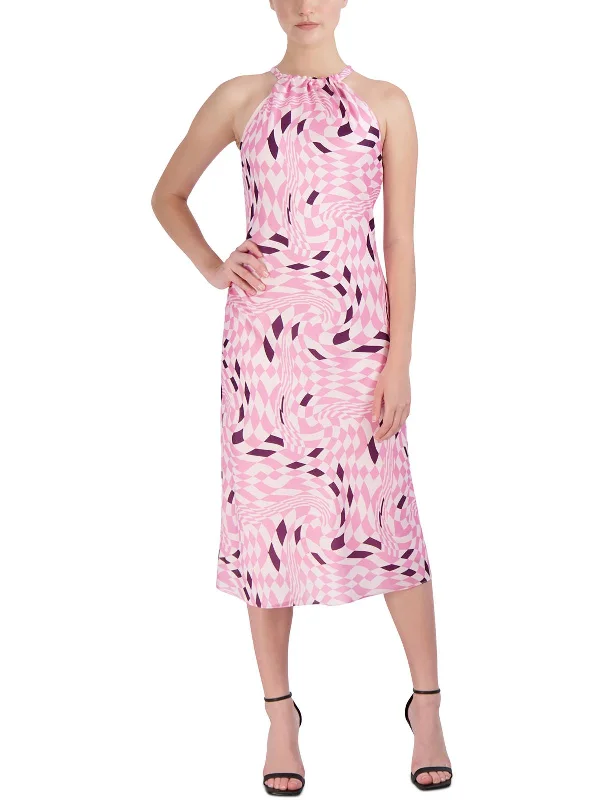 Casual Chic for Women Womens Checkered Polyester Halter Dress