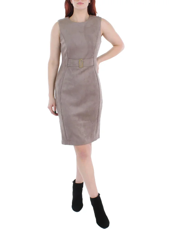 High-End Women's Apparel Womens Faux Suede Mini Sheath Dress
