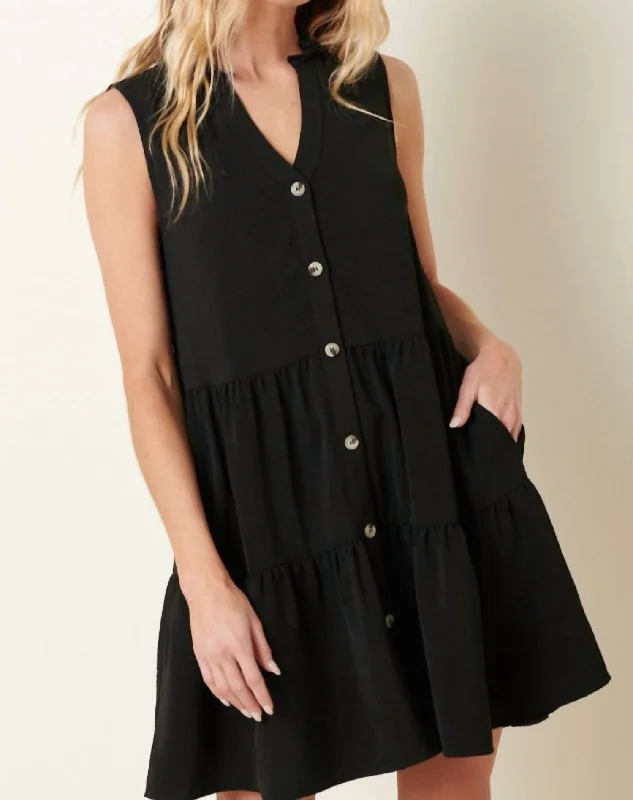 Street Style Fashion Taylor Button Dress In Black