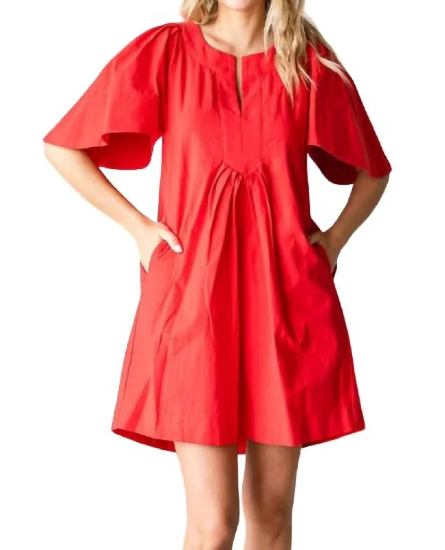 Clothes Women Parker Flutter Sleeve Dress In Red