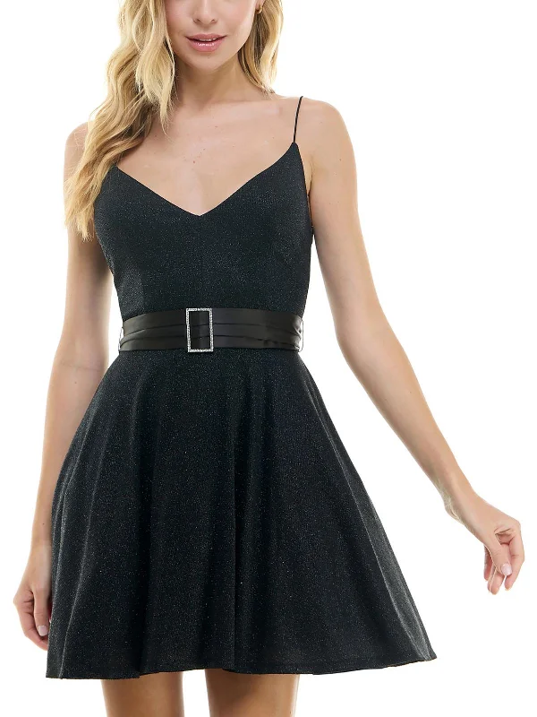 Elegant Women's Clothing Juniors Womens Metallic Polyester Fit & Flare Dress