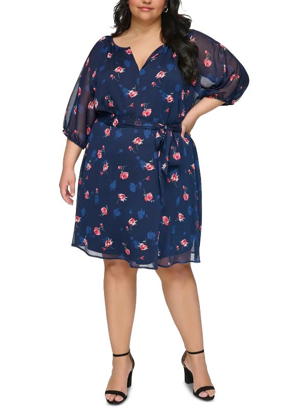 Women's Party Clothes Plus Womens Knee Length Split Neck Fit & Flare Dress