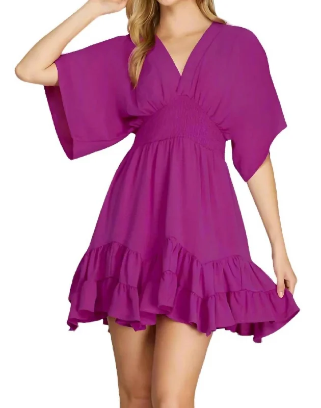 Casual Outfit For Women Kassi Kimono Sleeve Tiered Dress In Magenta