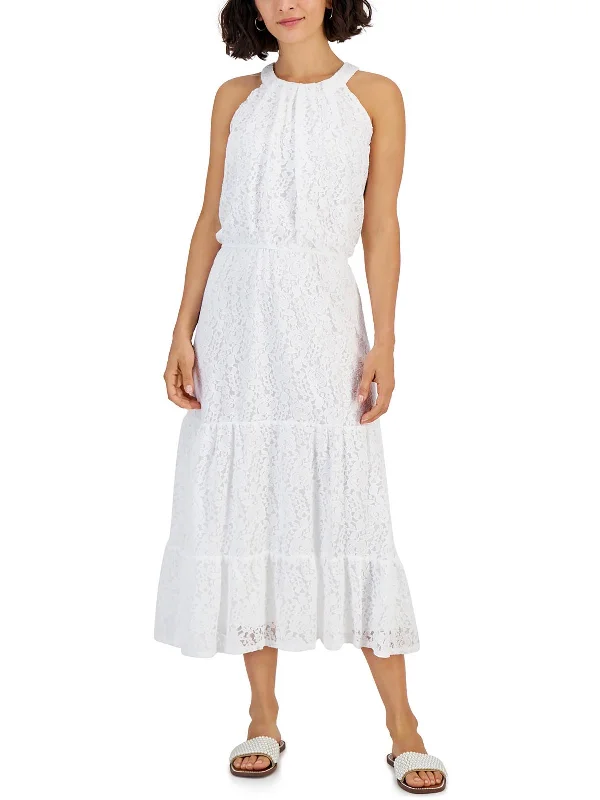 Feminine Dresses for Women in Bold Prints Womens Tiered Lace Halter Dress