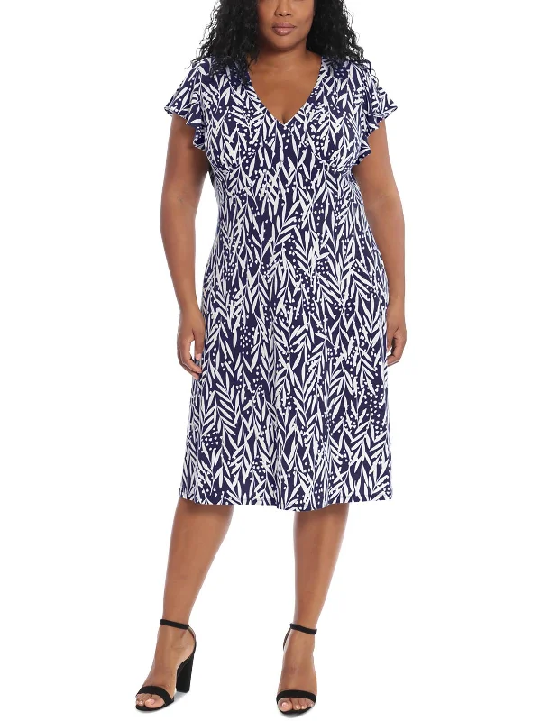 Trendy Fashion For Women Plus Womens Ruffled Sleeve Printed Fit & Flare Dress