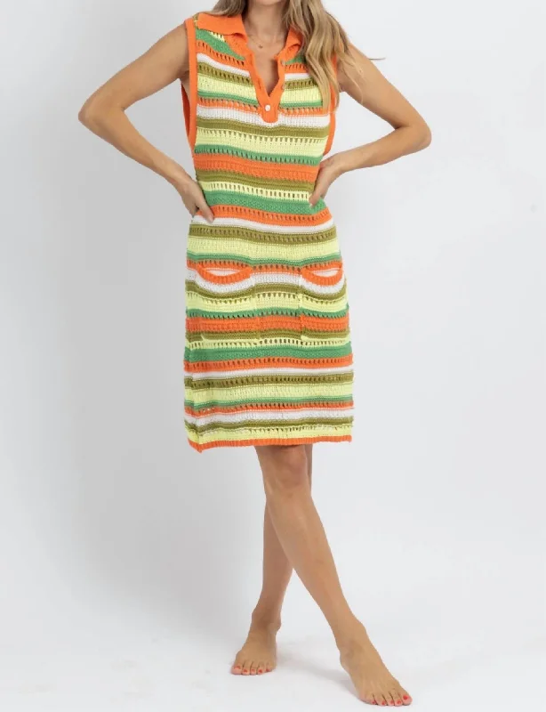 Online Impressions Boutique Daybreak Contrast Collar Crochet Dress In Multi