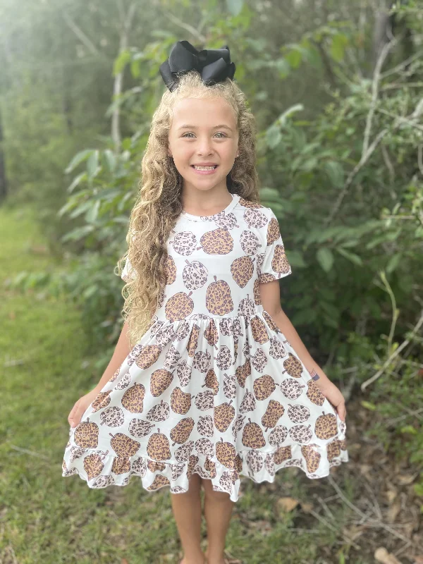 Affordable Trendy Clothes For Women ANIMAL PRINT PUMPKIN RUFFLE DRESS