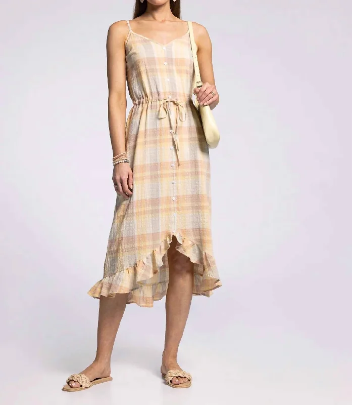 Women's Evening Clothing Pearl Dress In Yellow Clay Plaid