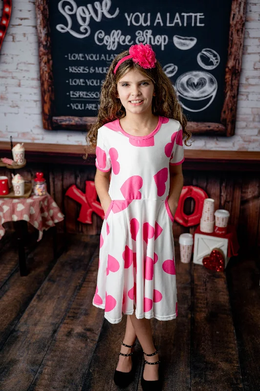 Women's Outerwear Garments HOT PINK HEARTS WITH POCKETS DRESS