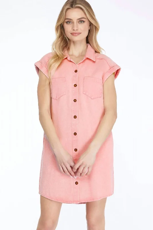 Easygoing Women's Style Twill Dress In Pink