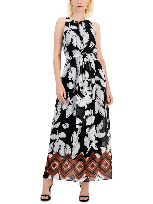 Women's Occasion Wear Clothing Womens Printed Chiffon Halter Dress