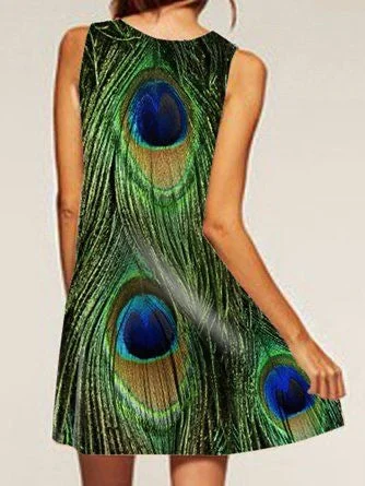 Women's Athletic Clothes Peacock Feather Dress, Printed Boho Summer Dress For Women